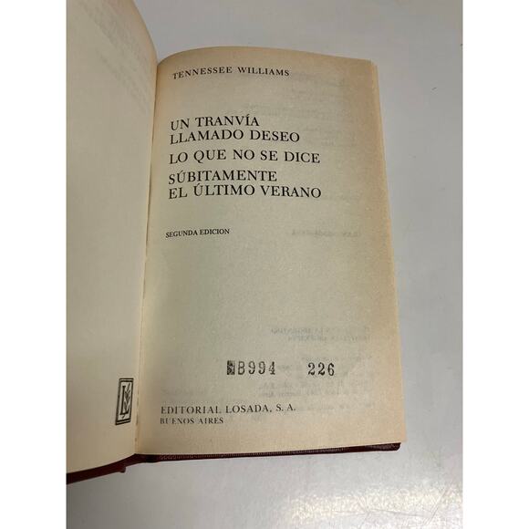 Tennessee Williams Hardcover Spanish Edition Un Tranvía Llamado Deseo Losada - Picture 4 of 6